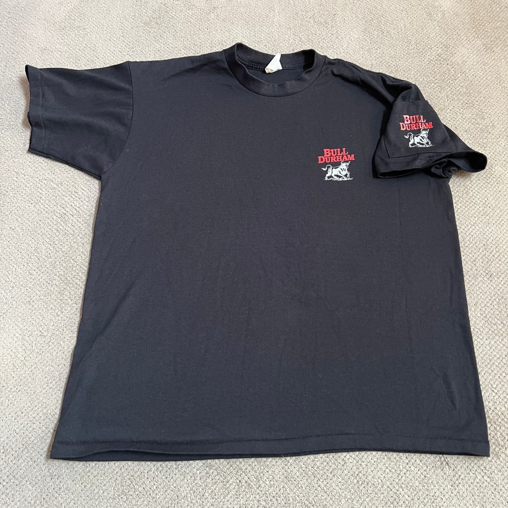 Vintage 1990s Bull Durham Tobacco Black Graphic‎ T-Shirt XL Single Stitch Promo